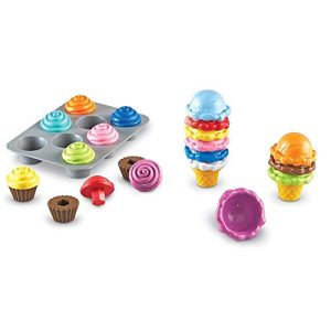 Learning Resources Smart Snacks Shape Sorting Cupcakes & Smart Snacks Rainbow Color Cones, Color Identification, Fine Motor Toy, Ages 2+