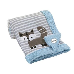 Lambs & Ivy Stay Wild Fox Blanket, Gray/Blue Stripe
