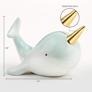 Baby Aspen Narwhal Porcelain Piggy Bank, Green, One Size