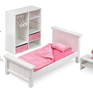 Badger Basket 13 Piece Bedroom Furniture Play Set for 18 Inch (fits American Girl Dolls), White/Pink