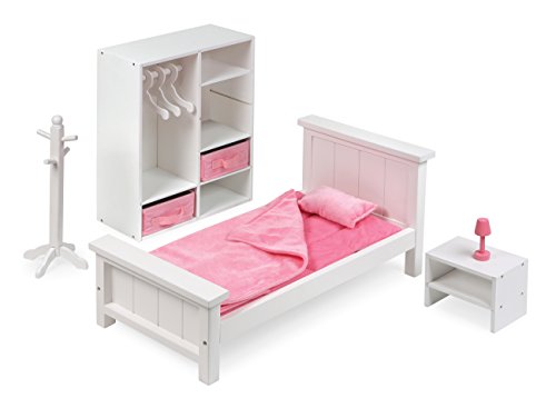 Badger Basket 13 Piece Bedroom Furniture Play Set for 18 Inch (fits American Girl Dolls), White/Pink