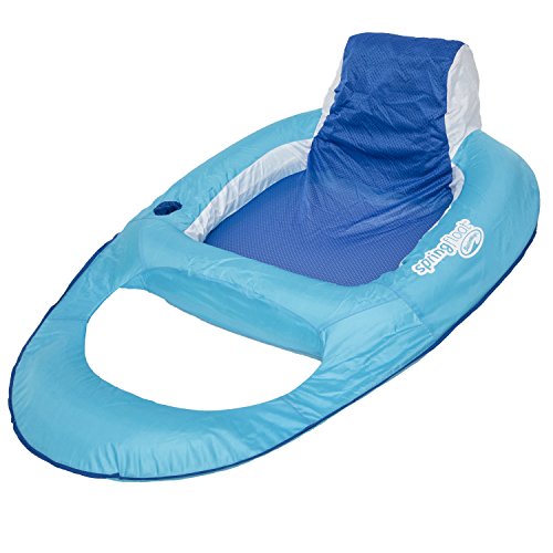SwimWays Spring Float Recliner - Swim Lounger for Pool or Lake - Light Blue/Dark Blue