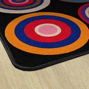 Flagship Carpets FE160-58A Color Rings Black (Seats 35) Children's Classroom Seating Rug, Rectangle, 10'6"x13'2"
