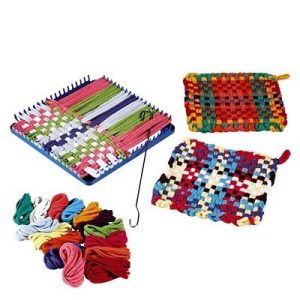 HearthSong Children's Potholder Hook and Loop Kit - Includes 115 Non Fading Cotton Loops, Loom, and Weaving Hook - Multi-Colored - DIY Arts and Crafts for Kids - 7.5'' Sq