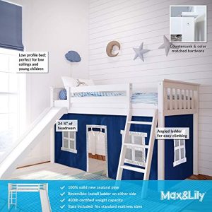 Max & Lily 180213-002-022 Low Loft with Slide, Twin, White, Blue Curtain