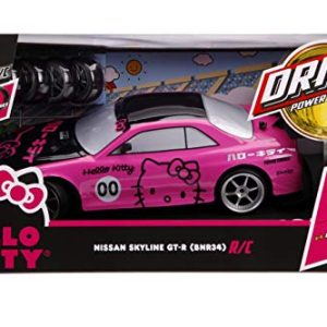 Jada Toys Hello Kitty Nissan Skyline GT-R (Bnr34) Drift Power Slide Elite R/C, USB Charging, with 4 Extra Tires