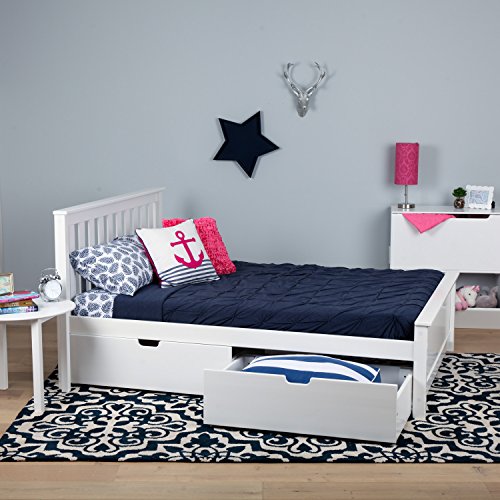 Max & Lily Solid Wood Full-Size Bed with Under Bed Storage Drawers, White