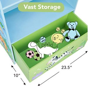 Fantasy Fields - Sunny Safari Toy Organizer with Rolling Storage Box, Wooden Toy Storage