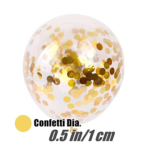 Bollovi Confetti Balloons With Paper Dot Party Supply (30 Piece), 12", Gold