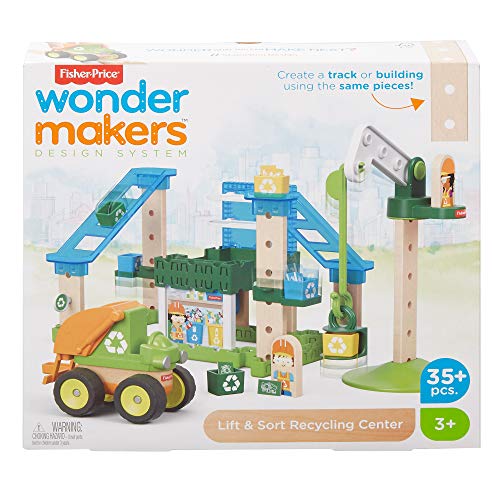 Fisher-Price Wonder Makers Design System Lift & Sort Recycling Center - 35+ Piece Building and Wooden Track Play Set for Ages 3 Years & Up