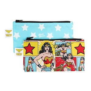 Bumkins DC Comics Wonder Woman Snack Bags, Reusable, Washable, Food Safe, BPA Free, Pack of 2