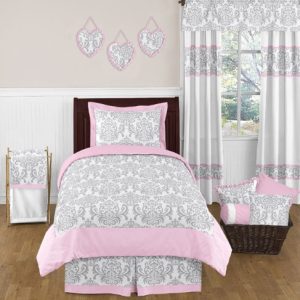 Sweet Jojo Designs 4-Piece Pink and Gray Elizabeth Childrens and Kids Bedding Girls Twin Set