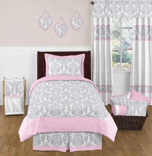 Sweet Jojo Designs 4-Piece Pink and Gray Elizabeth Childrens and Kids Bedding Girls Twin Set