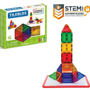 Tileblox Rainbow (30 pieces) with Magnetic Activity Board Magnetic Building Blocks, Educational Magnetic Tiles Kit , Magnetic Construction STEM Toy Set