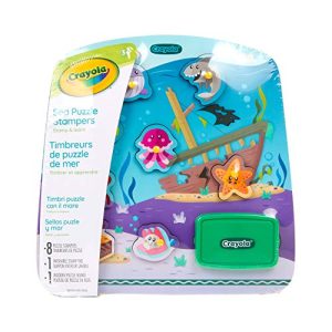 Crayola Sea Animals Wood Puzzle & Stamps, Educational Toy, Gift for Toddlers, 10Piece