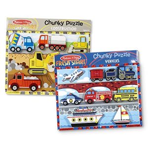 Melissa & Doug Wooden Chunky Puzzles Set - Vehicles and Construction