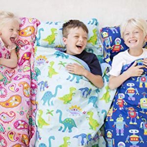 Wildkin Nap Mat with Pillow for Toddler Boys and Girls, Perfect Size for Daycare and Preschool, Designed to Fit on a Standard Cot, Patterns Coordinate with Our Lunch Boxes and Backpacks, Robots