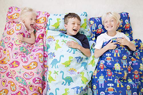 Wildkin Nap Mat with Pillow for Toddler Boys and Girls, Perfect Size for Daycare and Preschool, Designed to Fit on a Standard Cot, Patterns Coordinate with Our Lunch Boxes and Backpacks, Robots