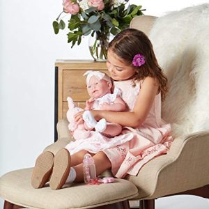 JC Toys La Newborn All-Vinyl-Anatomically Correct Real Girl 15" Doll in White Eyelet Dress with Fluffy Bunny and Accessories Designed by Berenguer
