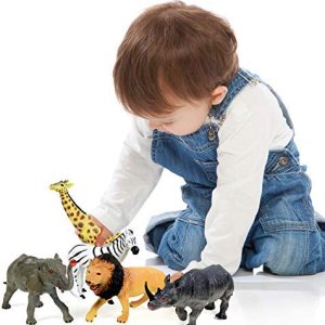 Click N' Play Jumbo 10.5”" Animal Figurine Playset, Assorted 5Piece Realistically Designed Wild Zoo, Safari, Jungle Plastic Animals for Kids & Toddlers