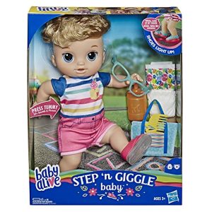 Baby Alive Step ‘N Giggle Baby Blonde Hair Boy Doll with Light-Up Shoes, Responds with 25+ Sounds & Phrases, Drinks & Wets, Toy for Kids Ages 3 Years Old & Up