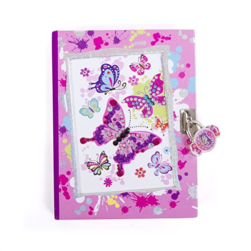 Hot Focus Butterfly Secret Diary with Lock – 7” Journal Notebook with 300 Double Sided Lined Pages, Padlock and Two Keys for Kids