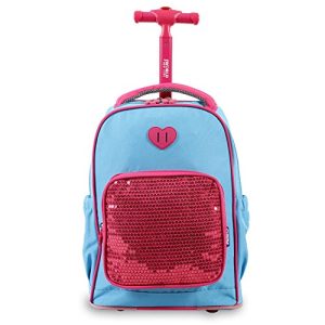J World New York Kids' Sparkle Rolling Backpack, Sky Blue