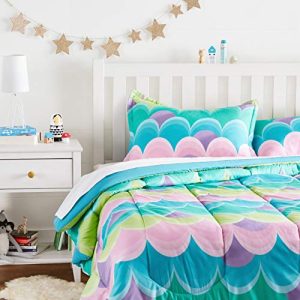 AmazonBasics Kid's Comforter Set - Soft, Easy-Wash Microfiber - Full/Queen, Blue Scallop