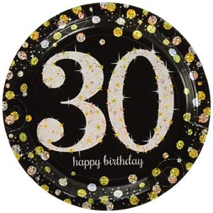 Amscan Party Supplies Sparkling Celebration 30th Birthday 9" Round Prismatic Plates - 8 count