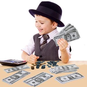 Click N' Play Pretend Play Money for Kids Realistic Bills and Coins Counting Math Currency Set of 300 Pieces.