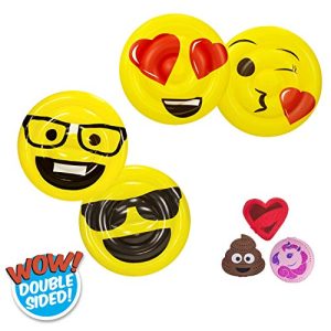 Aqua Leisure Pool Toys 5-in-1 Value Bundle: Five (5) Piece Pool Toy Set Includes Emoji Kiss+Wink and Emoji Cool+Nerd Two-Sided Inflatable Pool Floats Plus Three Emoji Drencher Disks