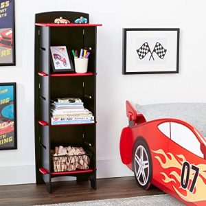 Legaré Furniture Children's Furniture 3-Tier Shelf Bookcase, Storage Organizer with Adjustable Shelves for Kids Bedroom, Red and Black