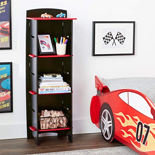 Legaré Furniture Children's Furniture 3-Tier Shelf Bookcase, Storage Organizer with Adjustable Shelves for Kids Bedroom, Red and Black