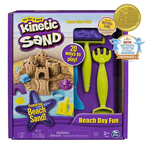 The One and Only Kinetic Sand, Beach Day Fun Playset with Castle Molds, Tools, and 12 oz. of Kinetic Sand for Ages 3 and Up - 6037423
