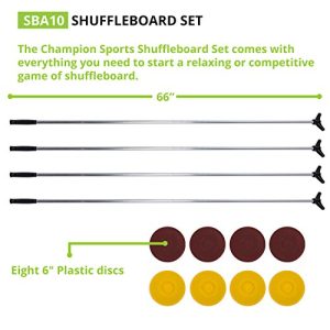 Champion Sports Classic Group Games Shuffleboard Set Indoor Outdoor 8 Puck 4 Cue Sticks Party Game