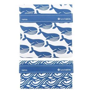 Lunchskins Reusable 2 Piece Food Storage Bag Set, 1 Sandwich Bag + 1 Snack Bag, Blue Whale