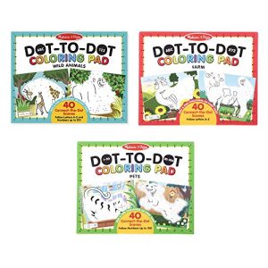Melissa & Doug Dot-to-Dot# & Letter Coloring Pad 3 Pack (ABC Farm, 123 Pets, ABC-123 Wild Animals)