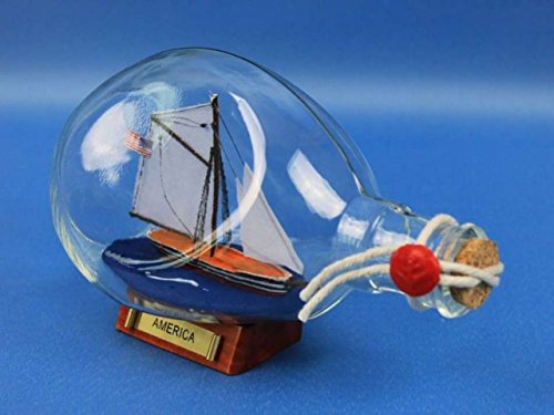 Hampton Nautical America Sailboat in A Glass Bottle, 7"
