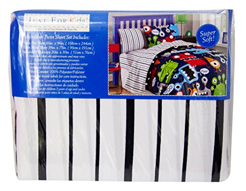 Just For Kids Black/White Stripe Twin 3 Piece Sheet Set
