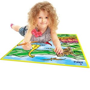 Dimple Washable Coloring Play Mat with Jurassic Dinosaur Era Design and 12 Washable Markers, Small