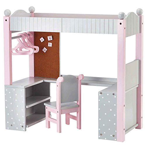 Olivia's Little World 18" Doll Furniture | Polka Dots Princess College Dorm Double Bunk Desk, Grey | Fits American Girl Dolls