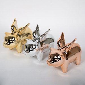 CTG, Rose Gold Cute Flying Pig Ceramic Piggy Bank for Kids, 7 x 6 inches
