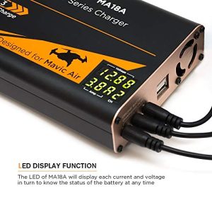 Energen DroneMax MA18A Drone Battery Charger, DJI Mavic Air Accessories, Intelligent Fast Multi Battery Charging Hub Station (Charge 3 Batteries & 2 USB Ports Simultaneously)