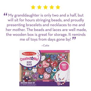 Melissa & Doug Created By Me! Heart Beads Wooden Bead Set - The Original (Jewelry-Making Kit, Over 120 Beads, 5 Cords, Great Gift for Girls and Boys – Best for 4, 5, 6, 7 and 8 Year Olds)