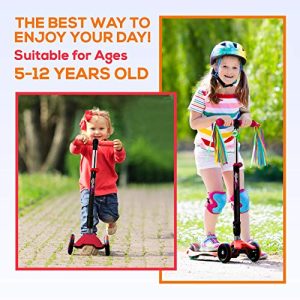3 Wheeled Scooter for Kids - Stand & Cruise Child/Toddlers Toy Folding Kick Scooters w/Adjustable Height, Anti-Slip Deck, Flashing Wheel Lights