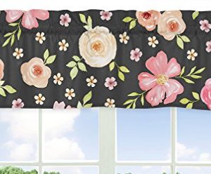 Sweet Jojo Designs Black and Blush Pink Shabby Chic Watercolor Floral Girl Twin Kids Children's Bedding Comforter Set-4 Pieces-Rose Flower