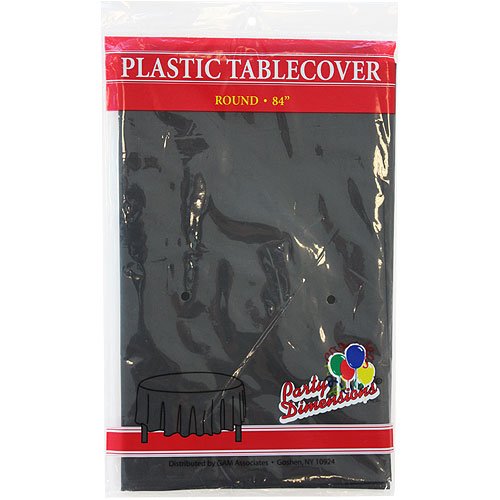 Party Dimensions Single Count Round Plastic Tablecover, 84-Inch, Black