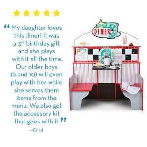 Melissa & Doug Star Diner Restaurant (Play Set & Kitchen, Wooden Diner Play Set, Two Play Spaces in One, 35" H x 23" W x 43.5" L, Great Gift for Girls and Boys - Best for 3, 4, 5 Year Olds and Up)
