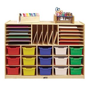 ECR4Kids Birch Multi-Section Storage Cabinet with 15 Scoop Front Bins, Assorted Colors