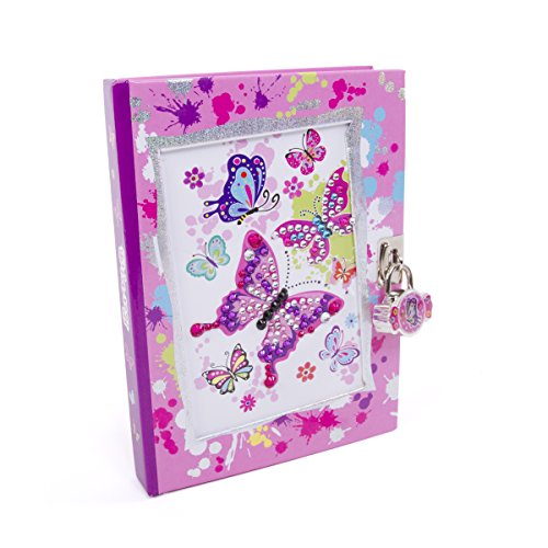 Hot Focus Butterfly Secret Diary with Lock – 7” Journal Notebook with 300 Double Sided Lined Pages, Padlock and Two Keys for Kids